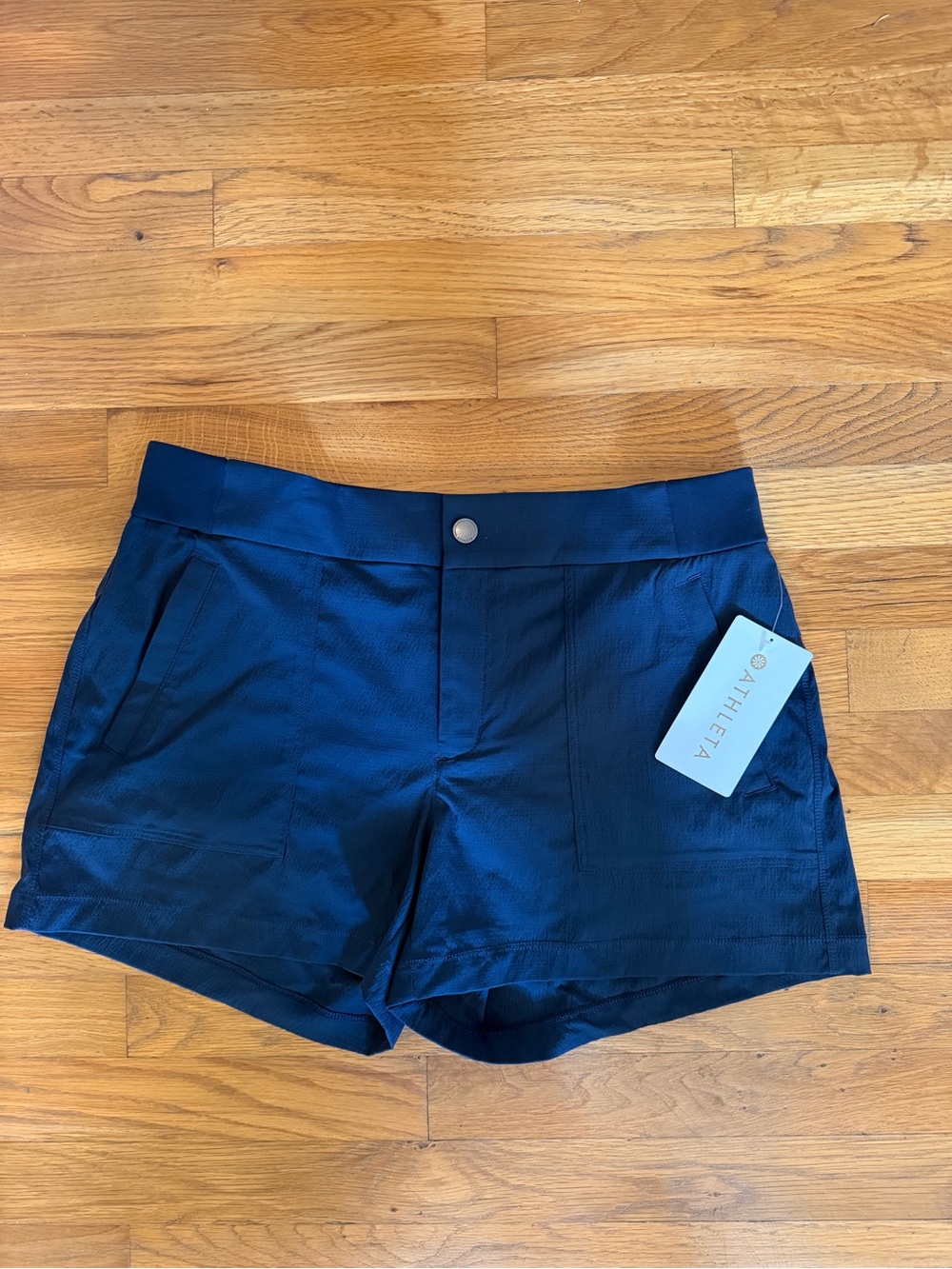Athleta Navy Blue Athletic Shorts with Front Button